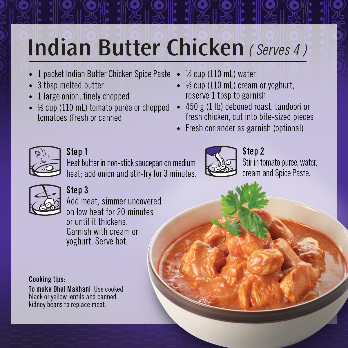 Asian Home Gourmet Indian Butter Chicken cooking instruction.