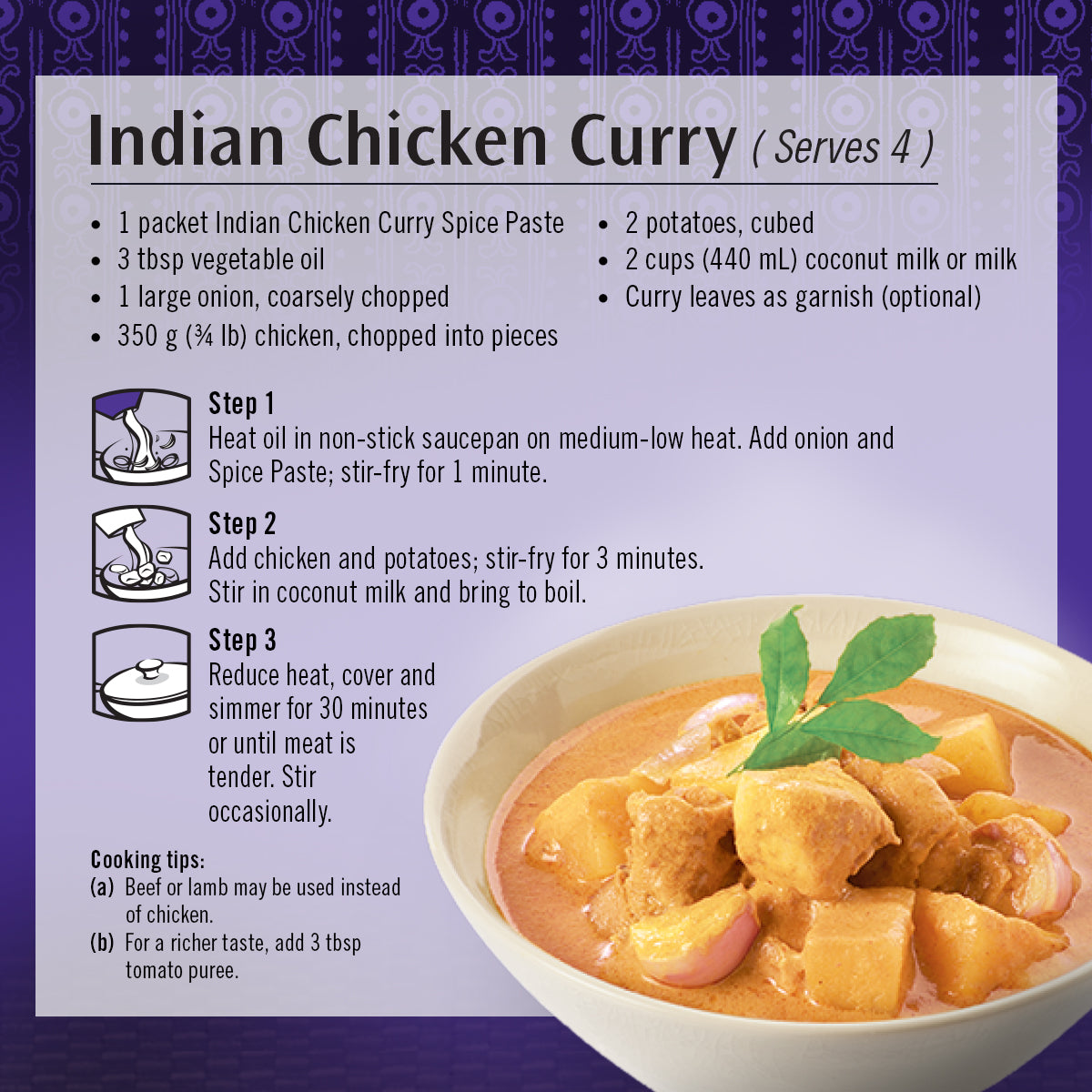 Asian Home Gourmet Indian Chicken Curry cooking instruction.