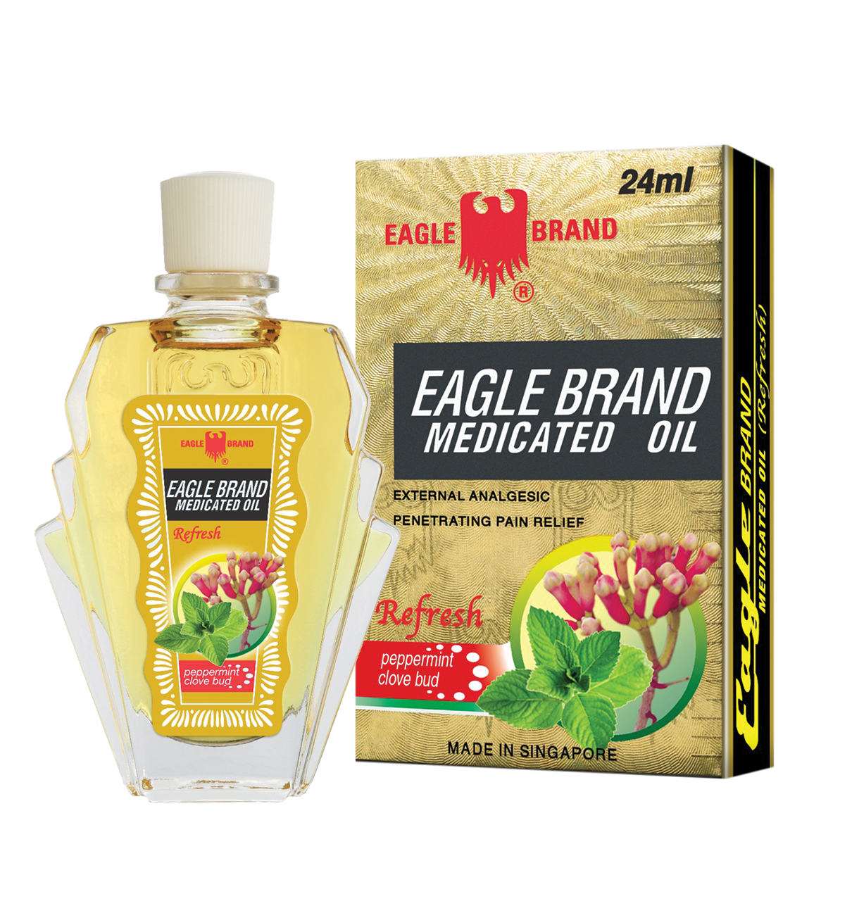Eagle brand medicated oil in yellow parisian / tree-shaped style, glass bottle 24ml