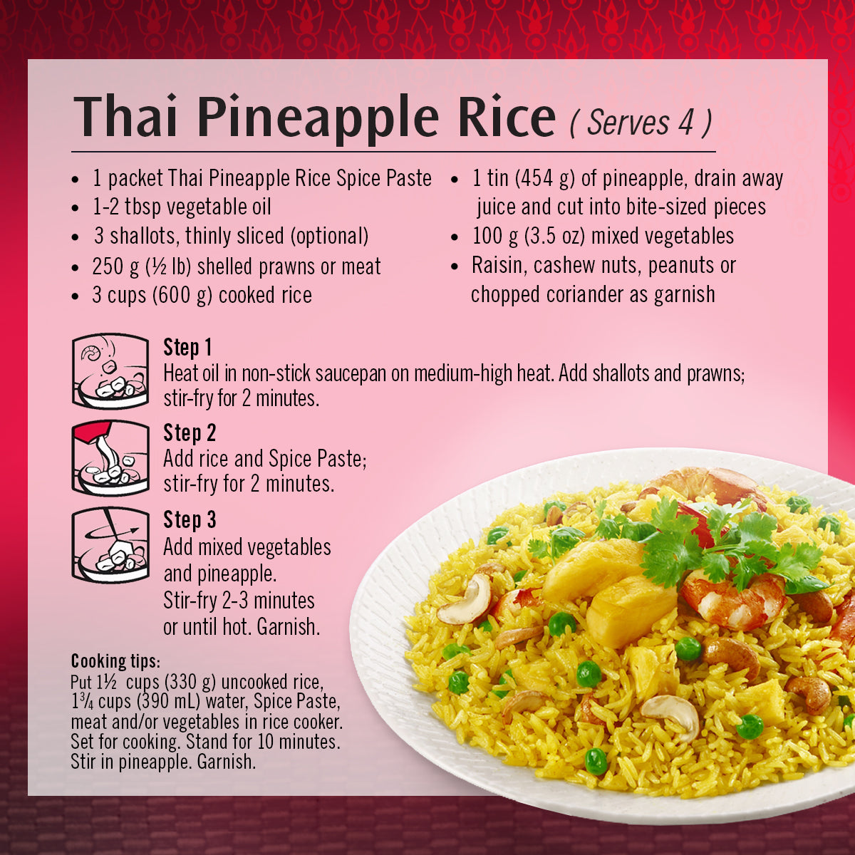Asian Home Gourmet Thai Pineapple Rice cooking instruction.