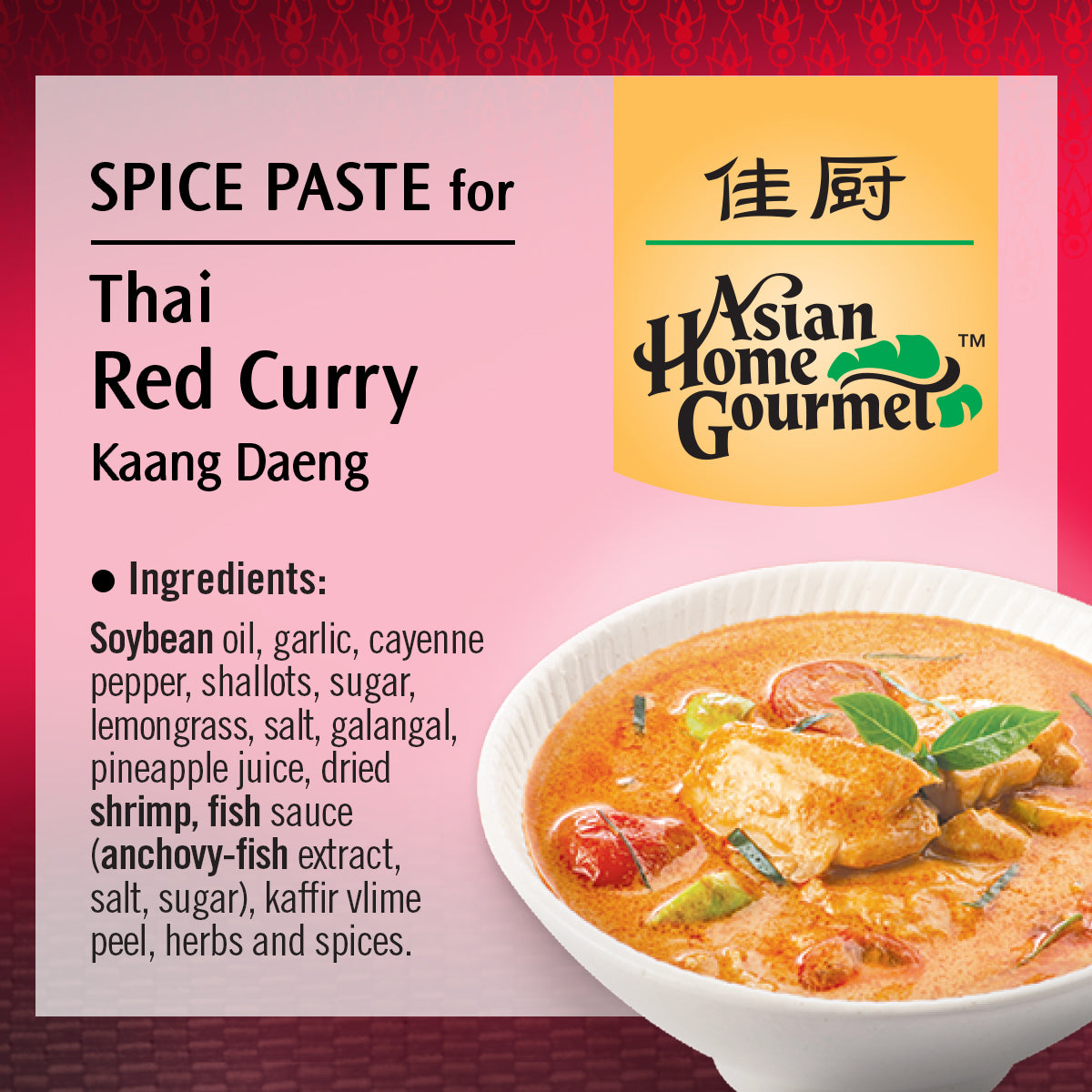 Asian Home Gourmet Thai red Curry ingredients list.