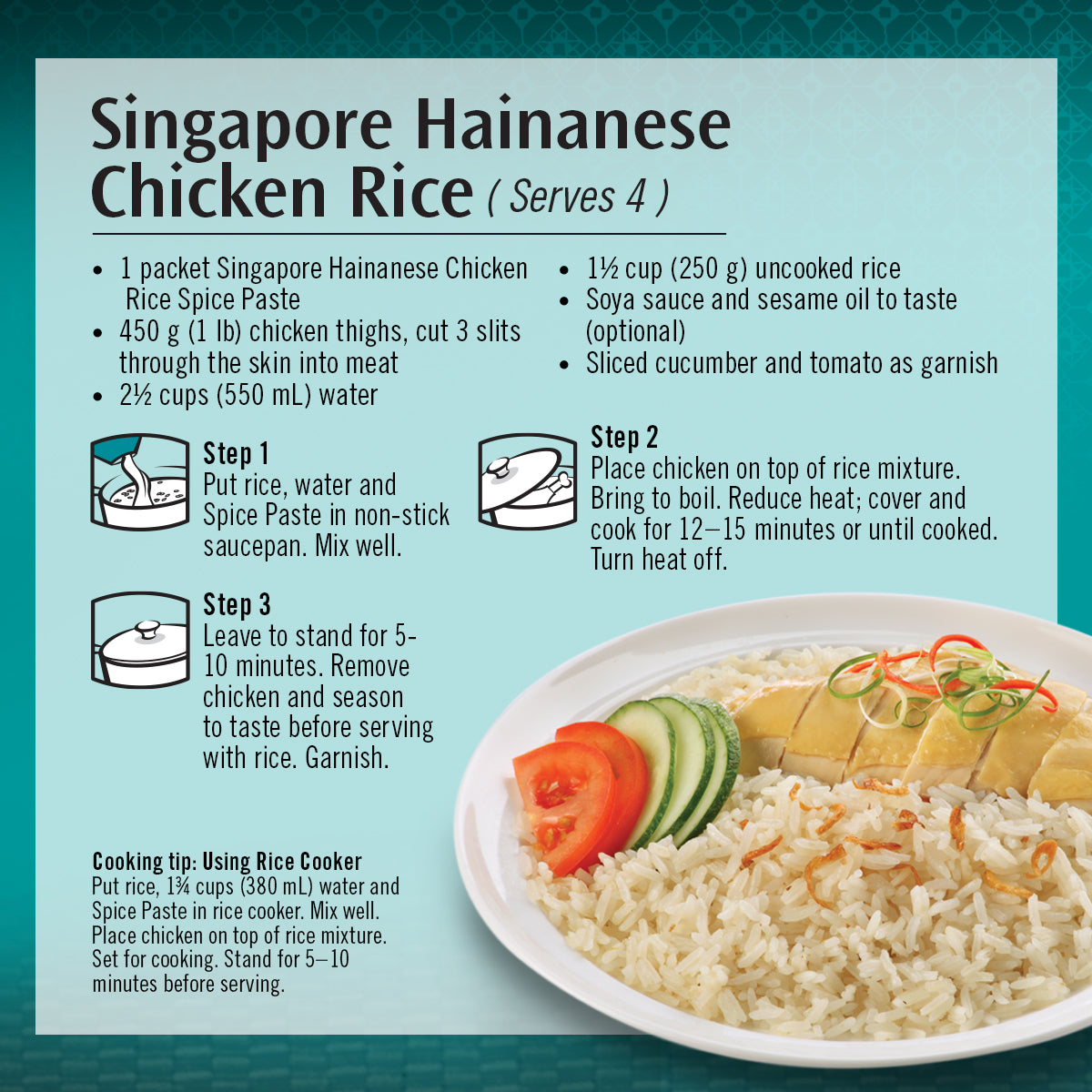 Hainanese Chicken Rice cooking instruction.