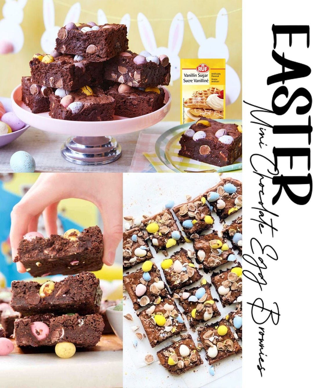 Easy Easter Brownies with Vanilla Sugar and Chocolate Eggs