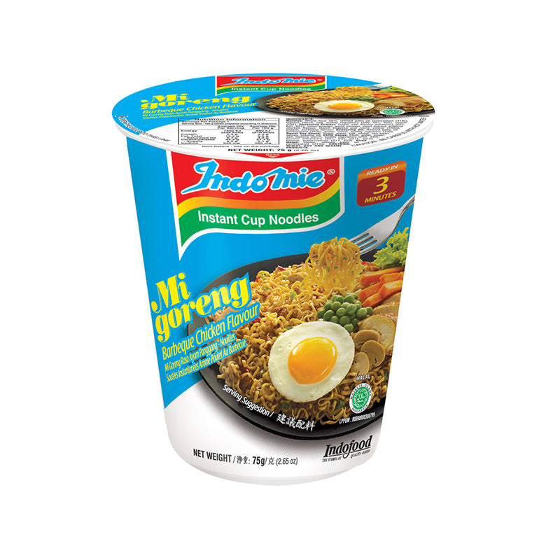 Indomie Instant Cup Fried Noodles - Mi Goreng Barbeque Chicken Flavor 75g (Pack of 4)