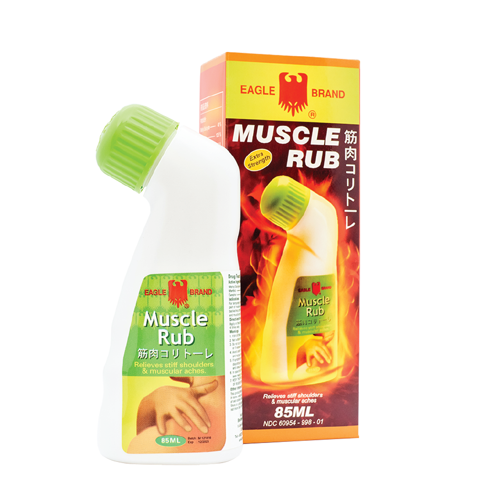 Eagle Brand Extra Strength Muscle Rub for relieves stiff shoulders & muscular aches. Roll-on bottle 85ml.