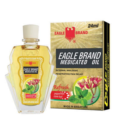 Eagle brand medicated oil in yellow parisian / tree-shaped style, glass bottle 24ml