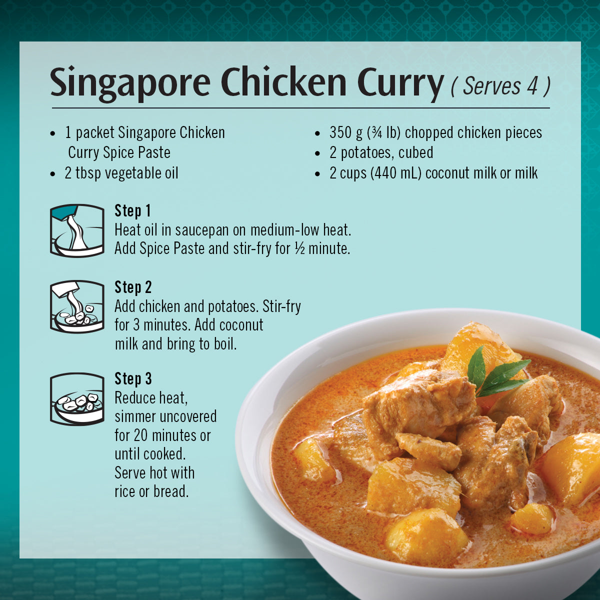 Cooking instruction of how to cook Singapore Chicken Curry. 